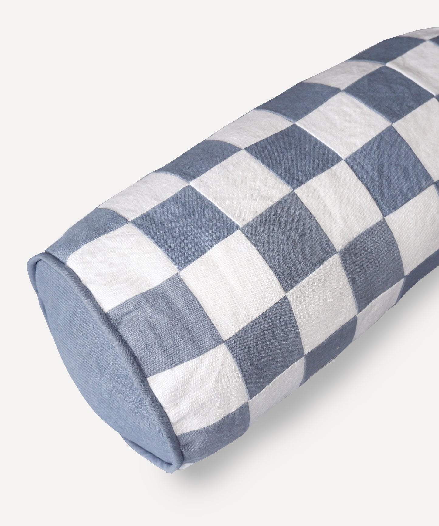 CHEQUERED BOLSTER CUSHION IN BLUE
