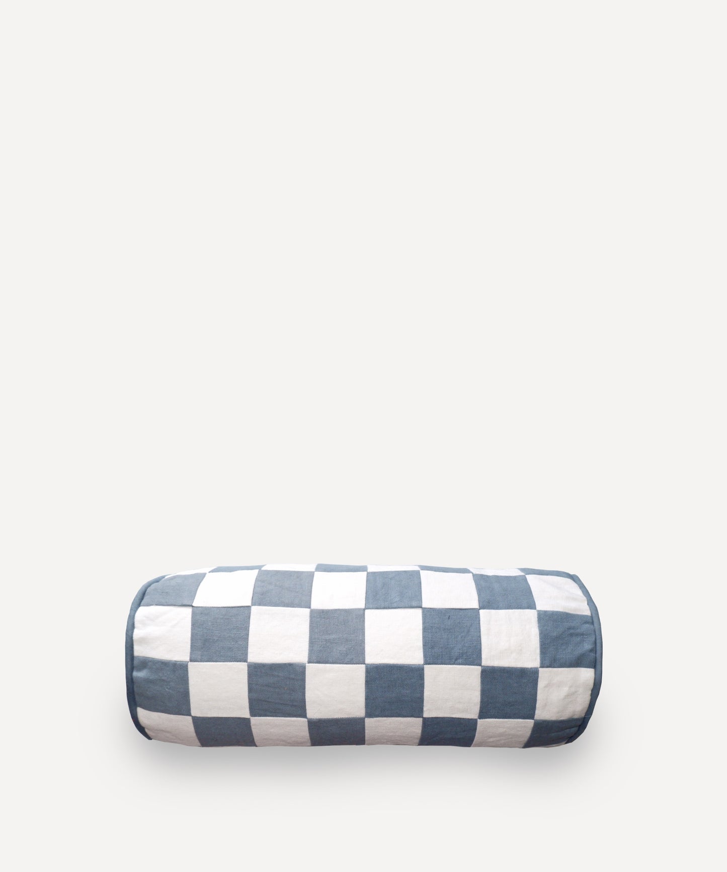 CHEQUERED BOLSTER CUSHION IN BLUE