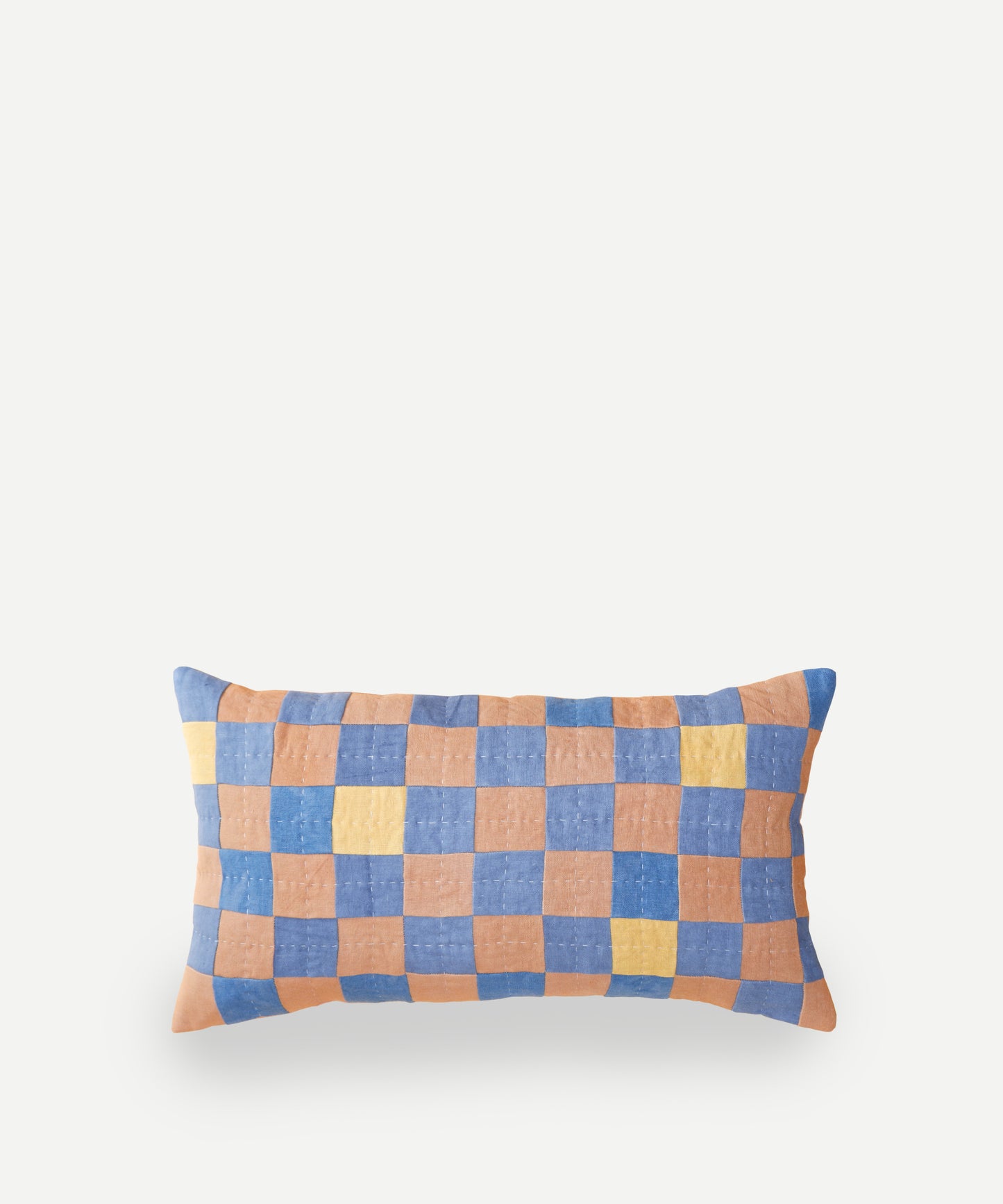Chequered Cushion in Blue, Brown and Mustard