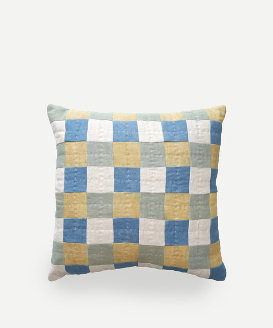 CHEQUERED CUSHION IN BLUE AND GREEN