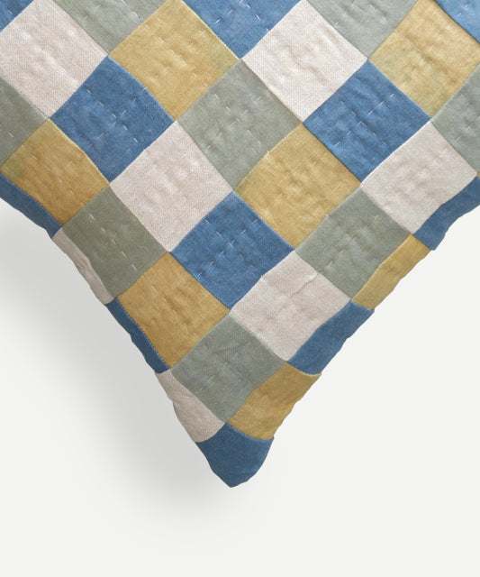 CHEQUERED CUSHION IN BLUE AND GREEN