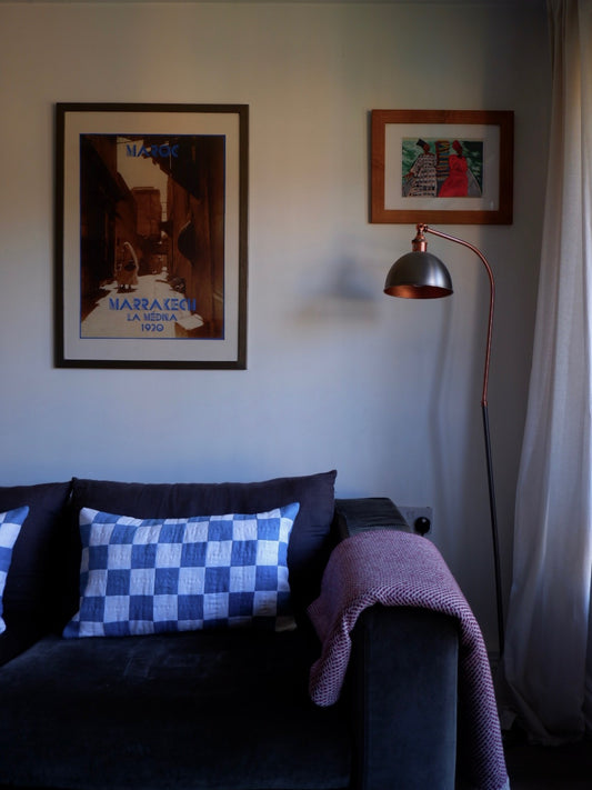 CHEQUERED CUSHION IN BLUE